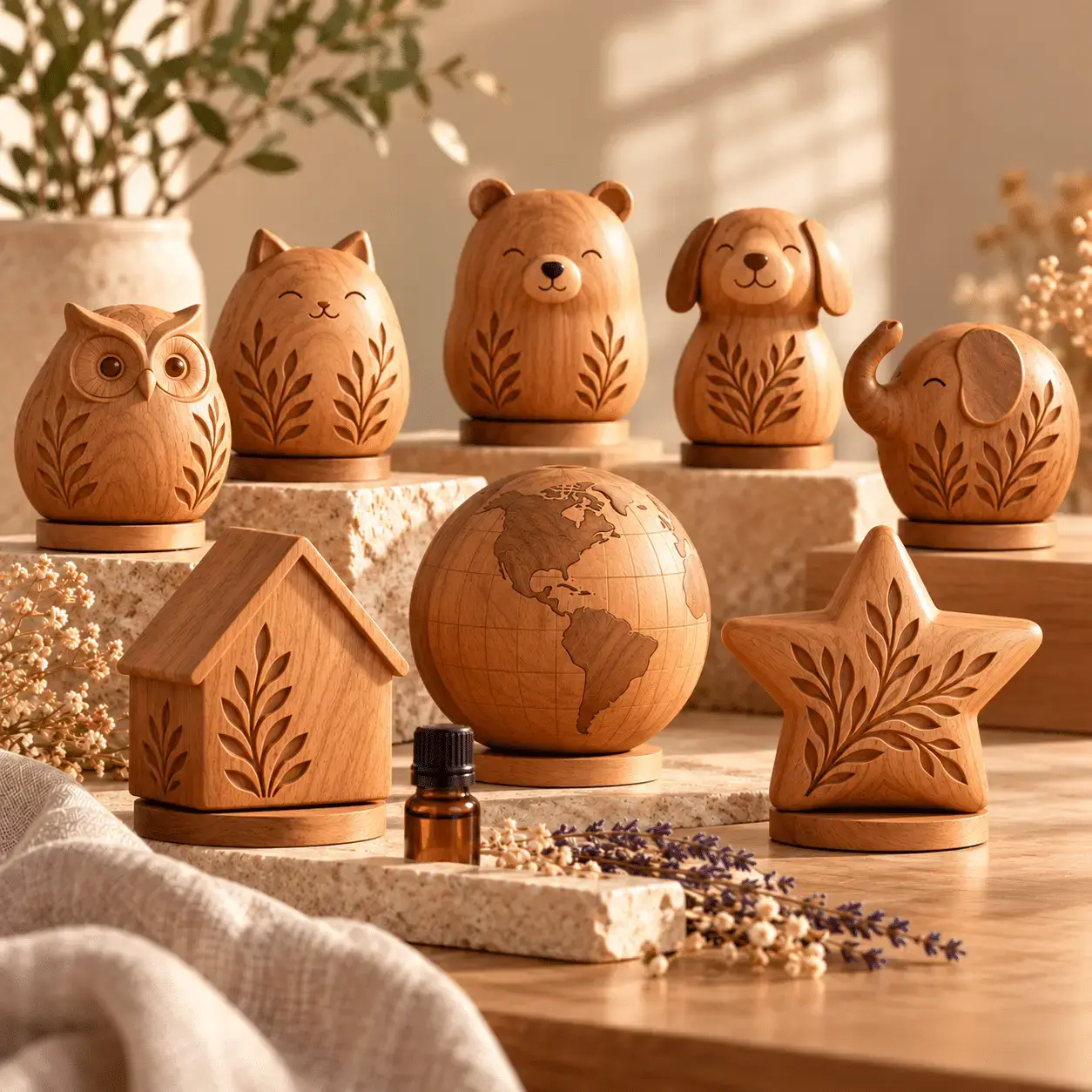 Carved wooden diffusers for gift shops & gift-set companies