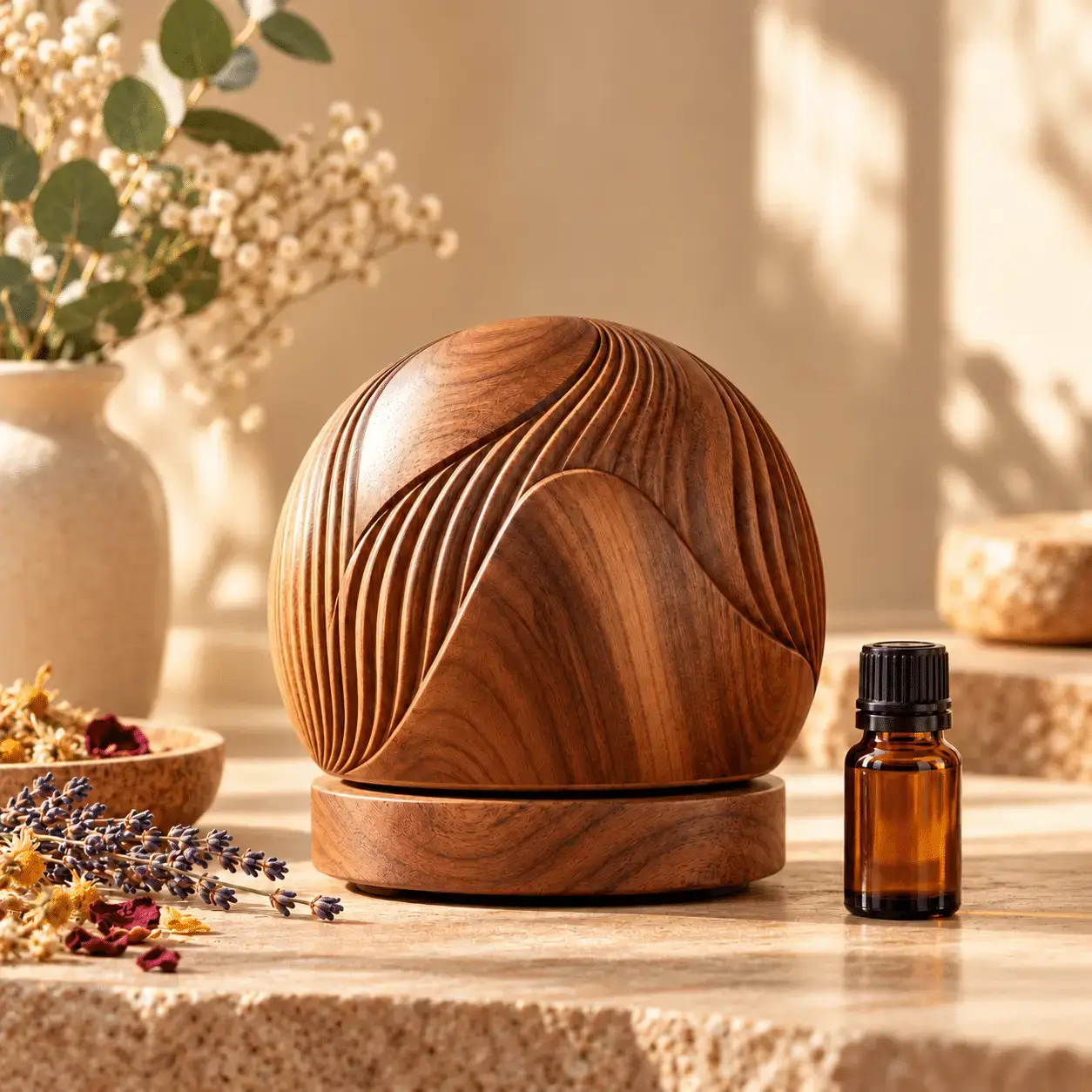 Walnut carved wooden aroma diffuser