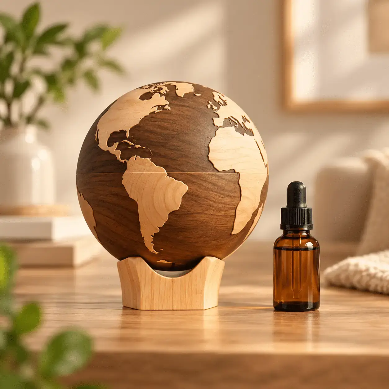 Carved wooden aroma diffuser 06 – Globe (style A)