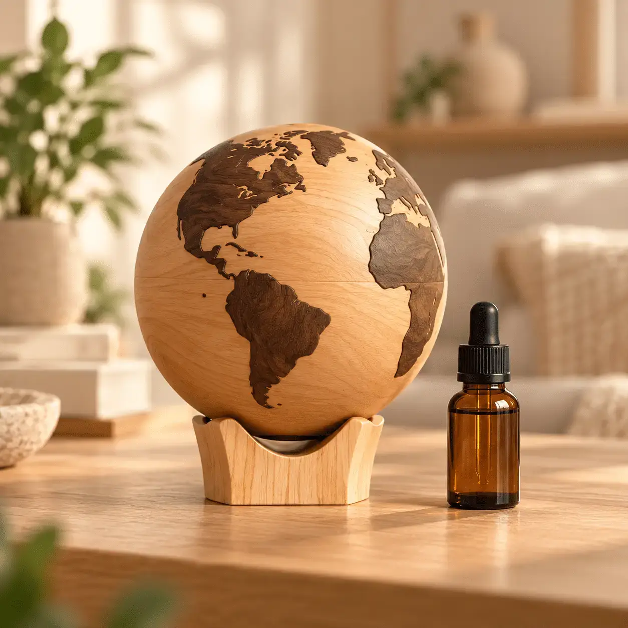 Carved wooden aroma diffuser 09 – Globe (style B)