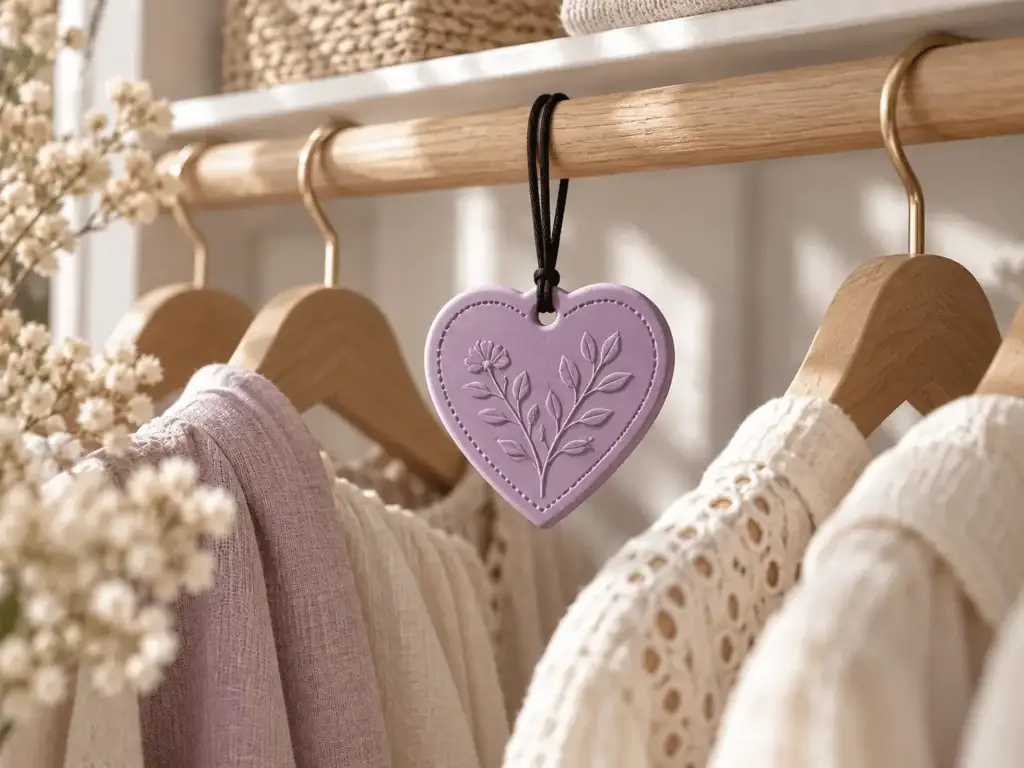 EVA scented tag hanging in a wardrobe